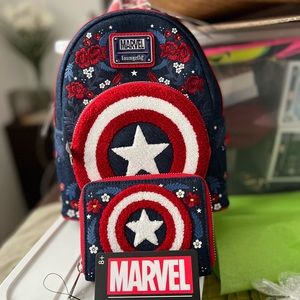 80th anniversary Captain America Loungefly backpack and wallet